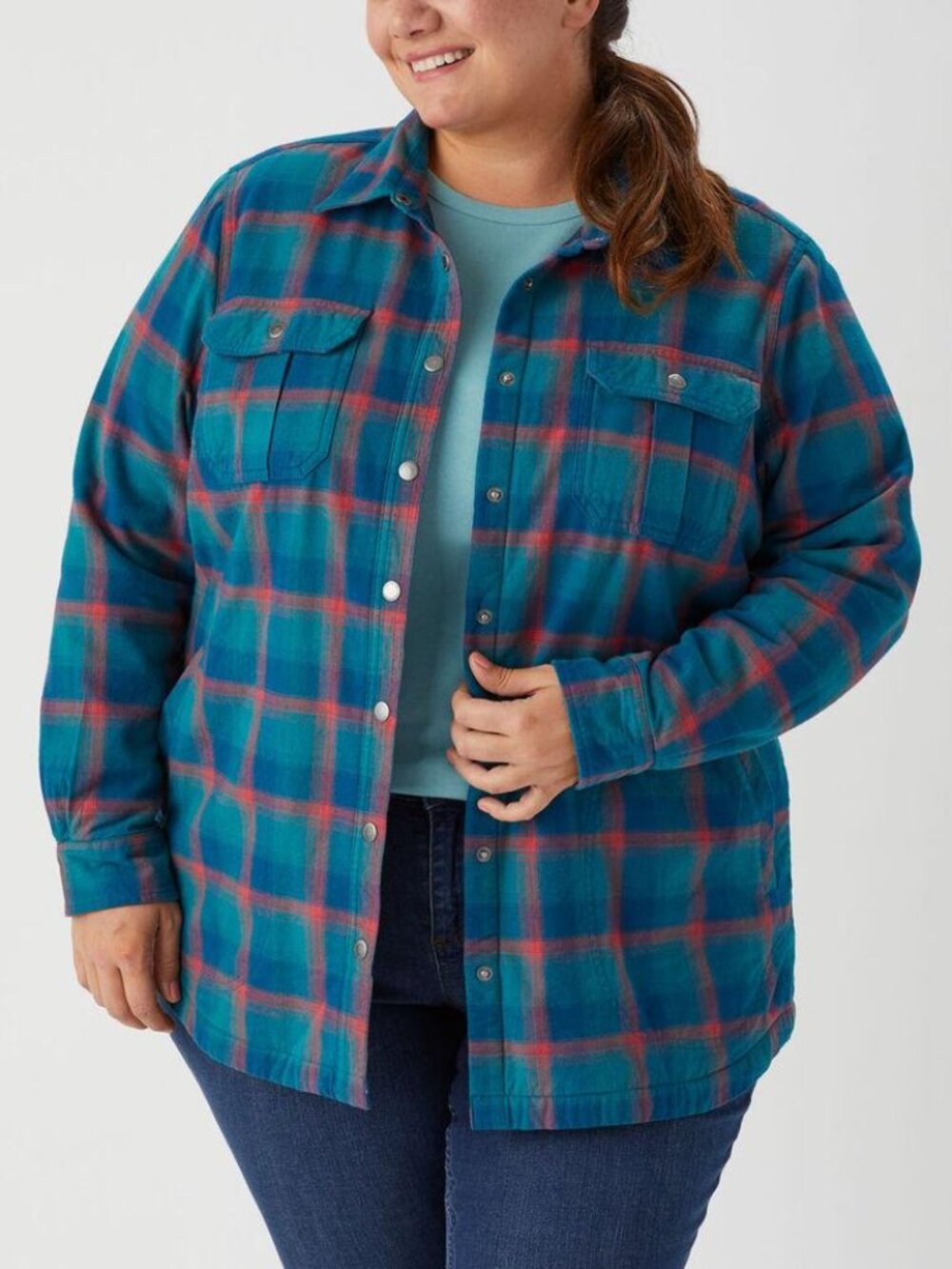 Duluth Trading Co. Women's Plus Free Swingin' Lined Flannel Shirt Jacket outdoor